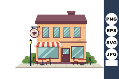 Coffee shop building vector with outdoor seating and striped Product Image 1