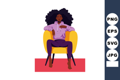 Woman with afro hairstyle relaxing on yellow armchair wearin Product Image 1
