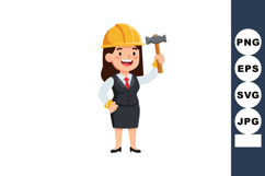 Female construction worker with hammer in hard hat smiling v Product Image 1
