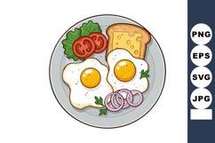 Fried Eggs with Toast and Fresh Vegetable Breakfast Plate Ve Product Image 1