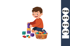 Boy Playing with Colorful Building Blocks Sitting on Floor V Product Image 1