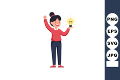 Girl holding glowing light bulb symbolizing idea or creativi Product Image 1