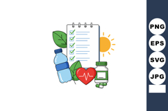 Health checklist with water bottle heart monitor medicine an Product Image 1