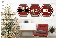 Santa Stop Here Wood Sign SVG | Christmas Wall Puzzle SVG Product Image 1
