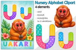Nursery Alphabet Clipart, Flashcard Letter U, Monogram PNG Product Image 1