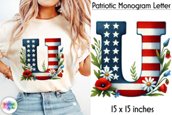Patriotic Floral Alphabet Clipart, Patriotic Monogram PNG Product Image 1