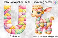 Cute Patchwork Baby Alphabet and Baby Animals PNG, Monogram Product Image 1