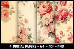 4 Digital Papers Vintage Flowers I Planner Pages A4 Product Image 1