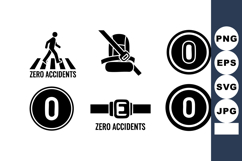 Zero Accidents Pedestrian Seatbelt Warning Icons Vector Product Image 1