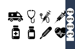 Medical Icons Ambulance Stethoscope Syringe Bottle Set Product Image 1