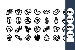 Nut and Seed Vector Icon Set Black Outline Product Image 1