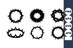 Set of Six Black Thorn Crown Silhouettes Vector Product Image 1