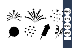 Fireworks Vector Icons Set Star Bursts Rocket Confetti Product Image 1