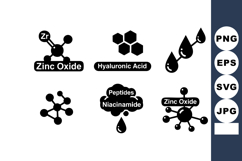 Zinc Oxide Hyaluronic Acid Skincare Icons Vector Product Image 1