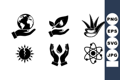 Environmental Protection Icons Hands Earth Leaf Water Product Image 1