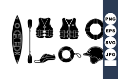 Kayak Paddle Helmet Life Jacket Gear Set Vector Product Image 1