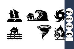 Natural Disaster Icons Earthquake Tsunami Cyclone Flood Product Image 1