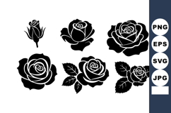 Black Silhouette Rose Flowers Vector Illustration Product Image 1