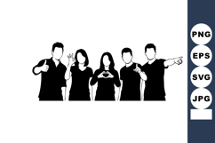 Black White Vector Group Five People Hand Gestures Product Image 1