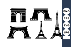 Eiffel Tower and Arc de Triomphe Paris Silhouettes Vector Product Image 1