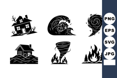 Natural Disaster Icons Set Vector Silhouettes Product Image 1
