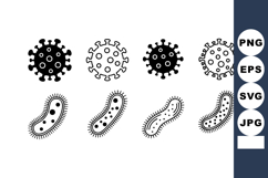 Black and White Virus Bacteria Vector Icons Product Image 1