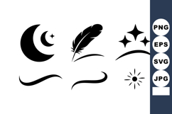 Crescent Moon Feather Stars Sun Silhouette Vector Product Image 1