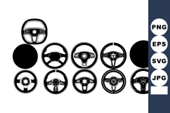 Car Steering Wheel Vector Set Black White Product Image 1