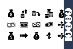 Money Bag Coin Stack Cash Arrow Finance Icons Product Image 1