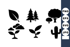 Simple Black Plant Icons Leaf Tree Cactus Product Image 1