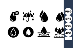 Water Drop Umbrella Splash Icons Vector Set Product Image 1