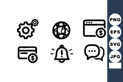 Black Business Icons Gear Globe Credit Card Alert Chat Product Image 1