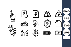 Electric Energy Icons Battery Plug Lightning Bulb Shield Product Image 1