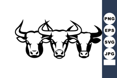 Three Bull Heads Black Silhouette Vector Illustration Product Image 1