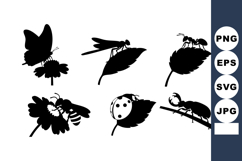 Insect Silhouettes Butterfly Ladybug Bee Vector Product Image 1