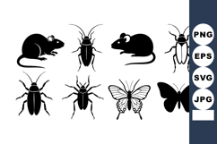 Vector Set Black Silhouette Rats Cockroaches Butterflies Product Image 1