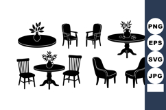 Dining Chairs Tables Flower Vases Silhouette Vector Product Image 1