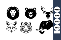 Wild Animal Faces Vector Illustration Pack Black White Product Image 1