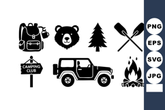 Camping Adventure Icons Backpack Bear Tree Jeep Fire Product Image 1