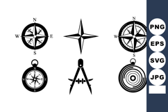 Vintage Compass Rose Navigation Tools Silhouette Product Image 1