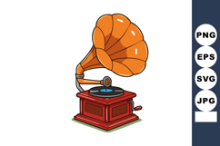 Vintage gramophone with orange horn and red wooden base clas Product Image 1