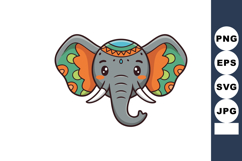 Elephant head with colorful decorated ears and tribal patter Product Image 1