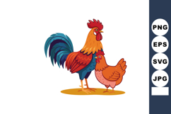 Rooster and Hen Farm Birds Vector Illustration with Blue and Product Image 1