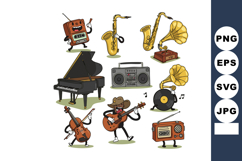 Cartoon musical instruments and vintage music players with g Product Image 1