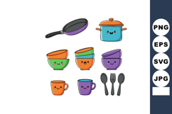 Cute colorful kitchen cookware set with frying pan pot bowls Product Image 1