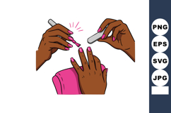 Hands Applying Pink Nail Polish and Filing Nails in Beauty C Product Image 1