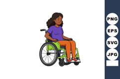 Young woman in wheelchair wearing purple shirt and orange pa Product Image 1