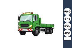 Green flatbed cargo truck vector illustration with six wheel Product Image 1