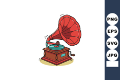 Vintage gramophone with red horn and wooden base music playe Product Image 1