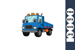 Blue cartoon dump truck vector illustration with orange ligh Product Image 1